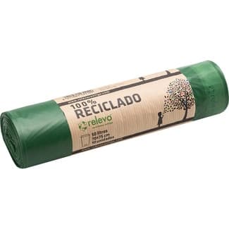 Bolsas de basura verdes 100% reciclado 50 litros rollo 10 unidades - Relevo