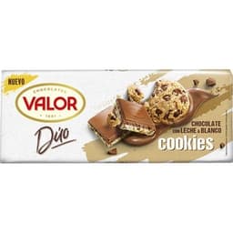 Dúo chocolate con leche relleno de chocolate blanco con cookies tableta 170 g - Valor