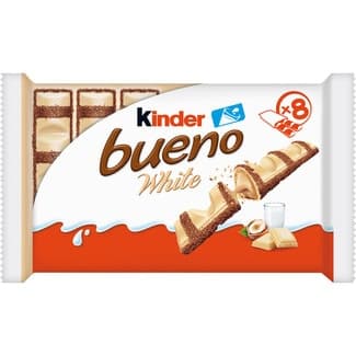White barritas de chocolate blanco y avellanas 8 x 2 unidades envase 312 g - Kinder Bueno