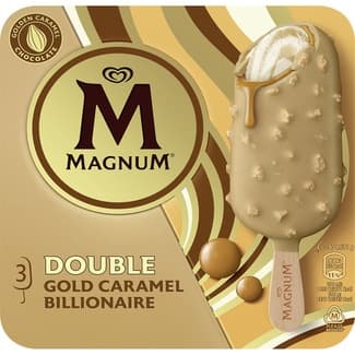 Double Gold Caramel Billionaire bombón helado sabor galleta y nuez pecán 3 unidades estuche 255 ml - Magnum