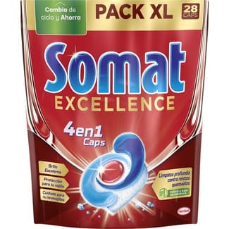 Detergente lavavajillas en pastillas Excellence 4 en 1 caps bolsa 28 pastillas - Somat