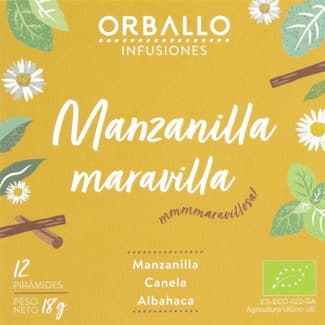 Manzanilla Maravilla infusión ecológica de manzanilla, canela y albahaca 12 piramides - Orballo