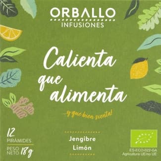 Calienta que Alimenta infusión ecológica de jengibre y limón estuche 12 pirámides - Orballo
