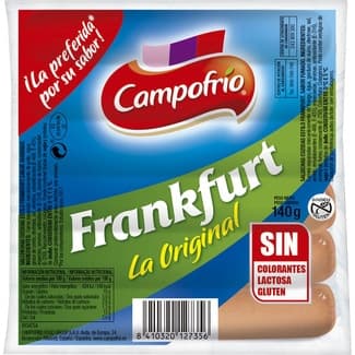 Salchichas Frankfurt cocidas de cerdo y pollo sabor ahumado 6 piezas envase 140 g sin gluten sin lactosa - Campofrio