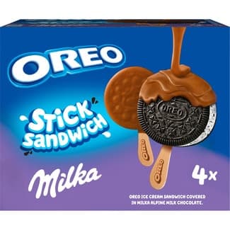 Milka sándwich stick de galleta oreo recubierto de chocolate 4 unidades estuche 300 ml - Oreo