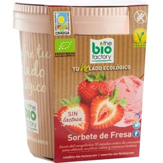 Sorbete vegano y ecológico de fresa sin gluten y sin lactosa tarrina 500 ml - The Bio Factory
