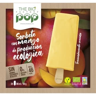 Pop sorbete vegano y ecológico con mango 3 unidades envase 258 ml - The Bio Factory