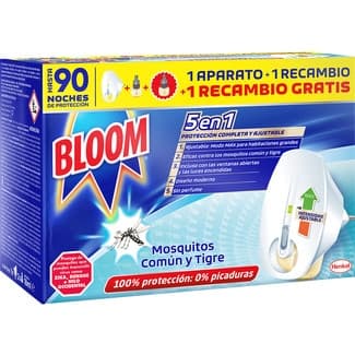 Insecticida volador eléctrico 5 en 1 antimosquitos común y tigre envase 1 unidad aparato + recambio + recambio 18 ml gratis - Bloom
