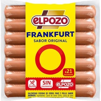 Salchichas Frankfurt cocidas de cerdo, pavo y pollo sabor ahumado pack 3 x 160 g envase 480 g sin gluten - Elpozo