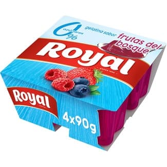 Gelatina sabor a frutas del bosque 0% azúcares añadidos sin gluten pack 4 unidades 90 g - Royal
