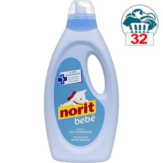 Detergente líquido Bebé para prendas delicadas para ropa de bebé botella 32 dosis sin alérgenos - Norit