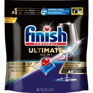 Detergente lavavajillas Powerball Ultimate All in 1 con tegnología Activelift bolsa 57 pastillas - Finish