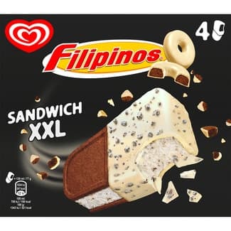 Sándwich con helado sabor galleta con trocitos de chocolate 4 unidades estuche 520 ml - Filipinos