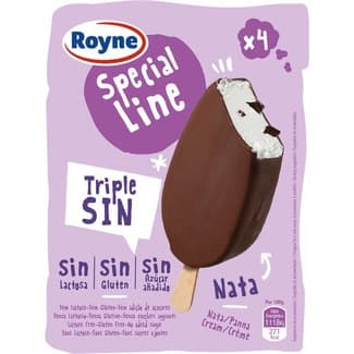 Special Line bombón helado de nata sin lactosa, sin gluten y sin azúcar añádido 4 unidades estuche 110 ml - Royne