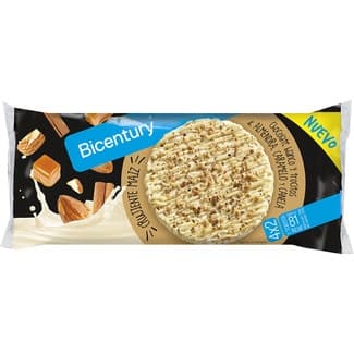 Tortita de chocolate blanco con trocitos de almendra, caramelo y canela packs 4x2 unidades envase 140 g - Bicentury