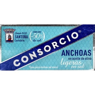 Filetes de anchoas ligeras en sal con aceite de oliva lata 29 g - Consorcio