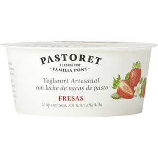 Yogur con fresas azucarado artesano cremoso con leche de vacas de pasto sin gluten envase 125 g - Pastoret