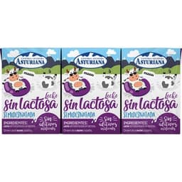 Leche semidesnatada sin lactosa pack 3 briks 200 ml - Asturiana