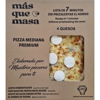 Pizza mediana premium 4 quesos de fermentación lenta envase 560 g - Mas Que Masa