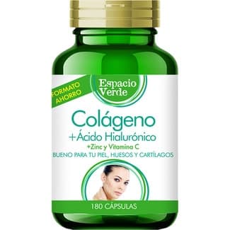 Colágeno con ácido hialurónico, zinc y vitamina C bote 180 cápsulas - Espacio Verde