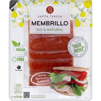 Membrillo 100% natural sin aditivos en lonchas sin gluten envase 150 g - Santa Teresa