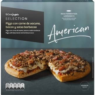 Pizza American con carne de vacuno, bacon y salsa barbacoa estuche 570 g - El Corte Ingles Selection