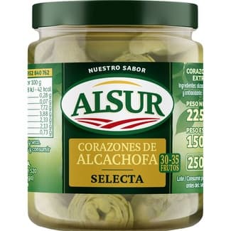 Corazones de alcachofa selecta 30-35 piezas frasco 150 g neto escurrido - Alsur