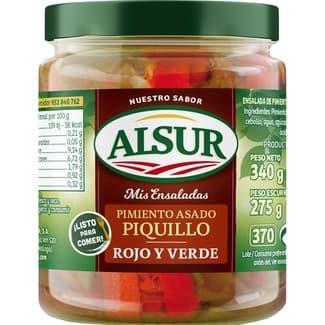 Pimiento del piquillo asado rojo y verde frasco 275 g neto escurrido - Alsur