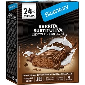 Barrita sustitutiva sabor chocolate con leche 4 unidades estuche 128 g - Bicentury