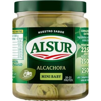 Corazones de alcachofa mini baby 20-25 piezas frasco 150 g neto escurrido - Alsur