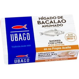 Hígado de bacalao ahumado en su propio aceite lata 60 g - Ubago