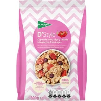 D'Style cereales de desayuno en copos tostados de arroz y trigo integral con frutos rojos paquete 300 g - El Corte Ingles