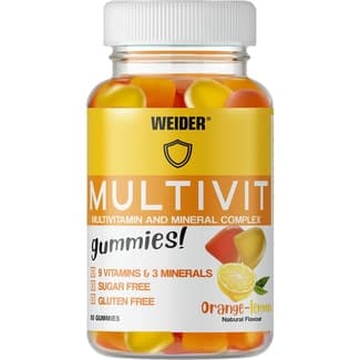 Multivit Gummies! multivitaminas sabor naranja limón sin gluten y sin azúcar bote 80 unidades - Weider