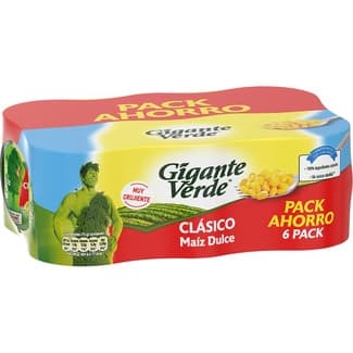 Maíz dulce en grano pack 6 latas 140 g neto escurrido - Gigante Verde