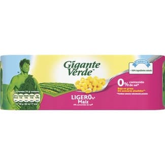 Maíz dulce en grano ligero 0% pack 3 latas 140 g neto escurrido - Gigante Verde