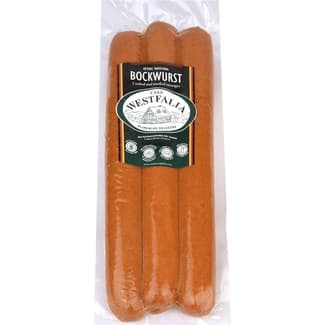 Salchichas Bockwurst cocidas y ahumadas de cerdo sin tripa natural 3 piezas envase 540 g sin gluten sin lactosa - Casa Westfalia