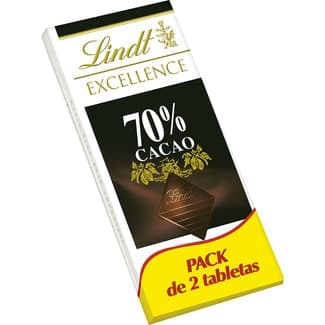 Chocolate negro 70 % cacao pack 2 tabletas 100 g - Lindt Excellence