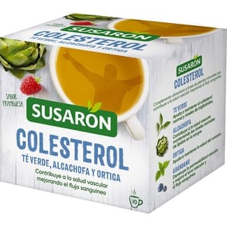 Colesterol infusión de té verde, alcachofa y ortiga sabor frambuesa estuche 10 bolsitas - Susaron