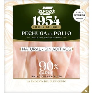Edición 1954 Premium Gourmet pechuga de pollo asada con madera de haya natural sin aditivos en lonchas sin gluten sin lactosa envase 120 g - Elpozo
