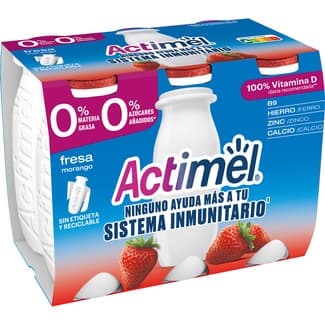 L. Casei con fresa desnatado 0% m.g. 0% azúcares añadidos sin gluten pack 6 unidades 100 g - Danone Actimel