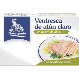 Ventresca de atún claro en aceite de oliva lata 81 g neto escurrido - Navegante