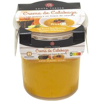 Crema de calabaza con puerro y un toque de cilantro con AOVE 2 raciones vaso 400 ml sin gluten sin lactosa - Santa Teresa