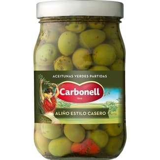 Aceitunas verdes partidas aliño estilo casero frasco 450 g neto escurrido - Carbonell