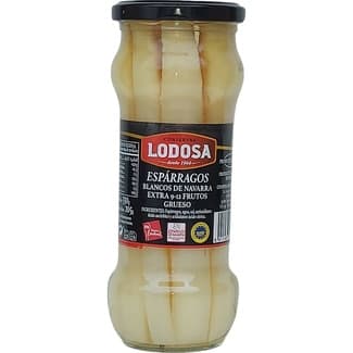 Espárragos blancos IGP de Navarra gruesos 9-12 piezas frasco 205 g neto escurrido - Lodosa