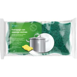Estropajo fibra verde con esponja cocinas envase 3 unidades - El Corte Ingles
