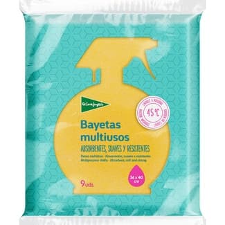 Bayeta multiusos absorbentes suaves y resistentes 36x40 cm paquete 9 unidades - El Corte Ingles