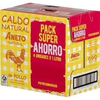 Caldo de pollo 100% natural sin gluten y sin lactosa pack ahorro 4 unidades envase 1 l - Aneto