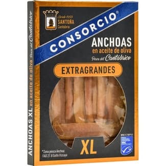 Filetes de anchoa extra grandes en aceite de oliva pesca del Cantábrico bandeja 50 g neto escurrido - Consorcio