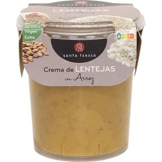 Crema de lentejas con arroz con AOVE 2 raciones sin lactosa vaso 400 ml - Santa Teresa