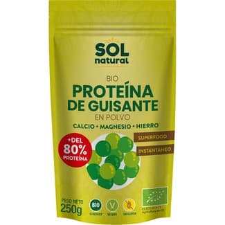 Bio proteína de guisante en polvo con calcio, magnesio e hierro ecológico y sin gluten bolsa 250 g - Sol Natural